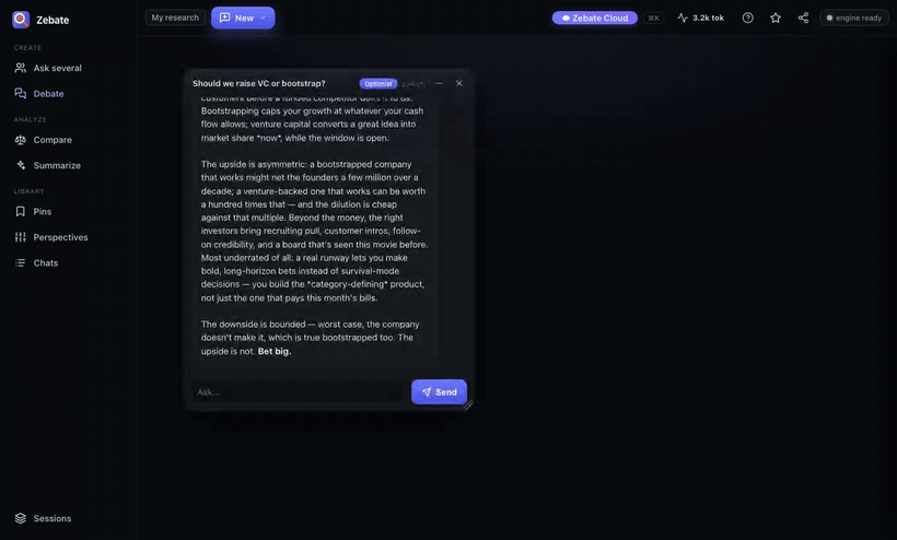 Zebate — perspectives debating a question, live